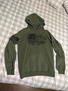 Grunt Style Olive Green Hoodie with Distressed Black Flag Print
